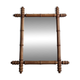 Miroir ancien style bambou tain altéré bois tourné fin XIXe siècle 50x42 cm