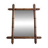 Antique bamboo style mirror, altered wood, turned, late 19th century, 50x42 cm
