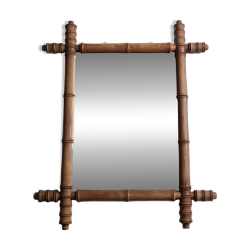 Miroir ancien style bambou tain altéré bois tourné fin XIXe siècle 50x42 cm