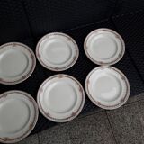 Set of 6 vintage flat plates, 23 cm, Longwy brand, Mireille pattern.