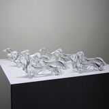 Vintage Gervais Danone knife holders, dachshund design, clear plastic