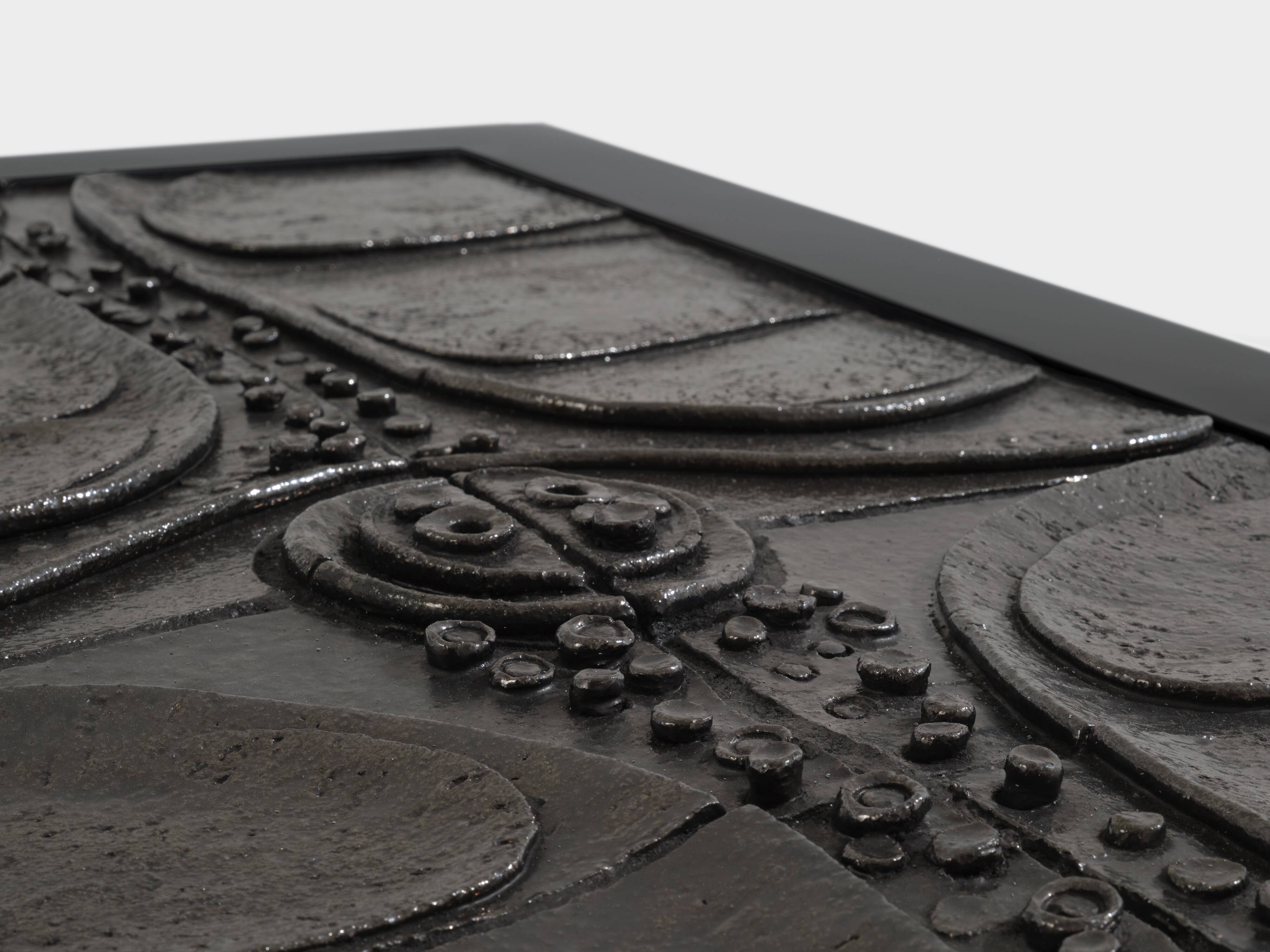 Brutalist Belgian ceramic lacquer coffee table Erik Deforce 1977