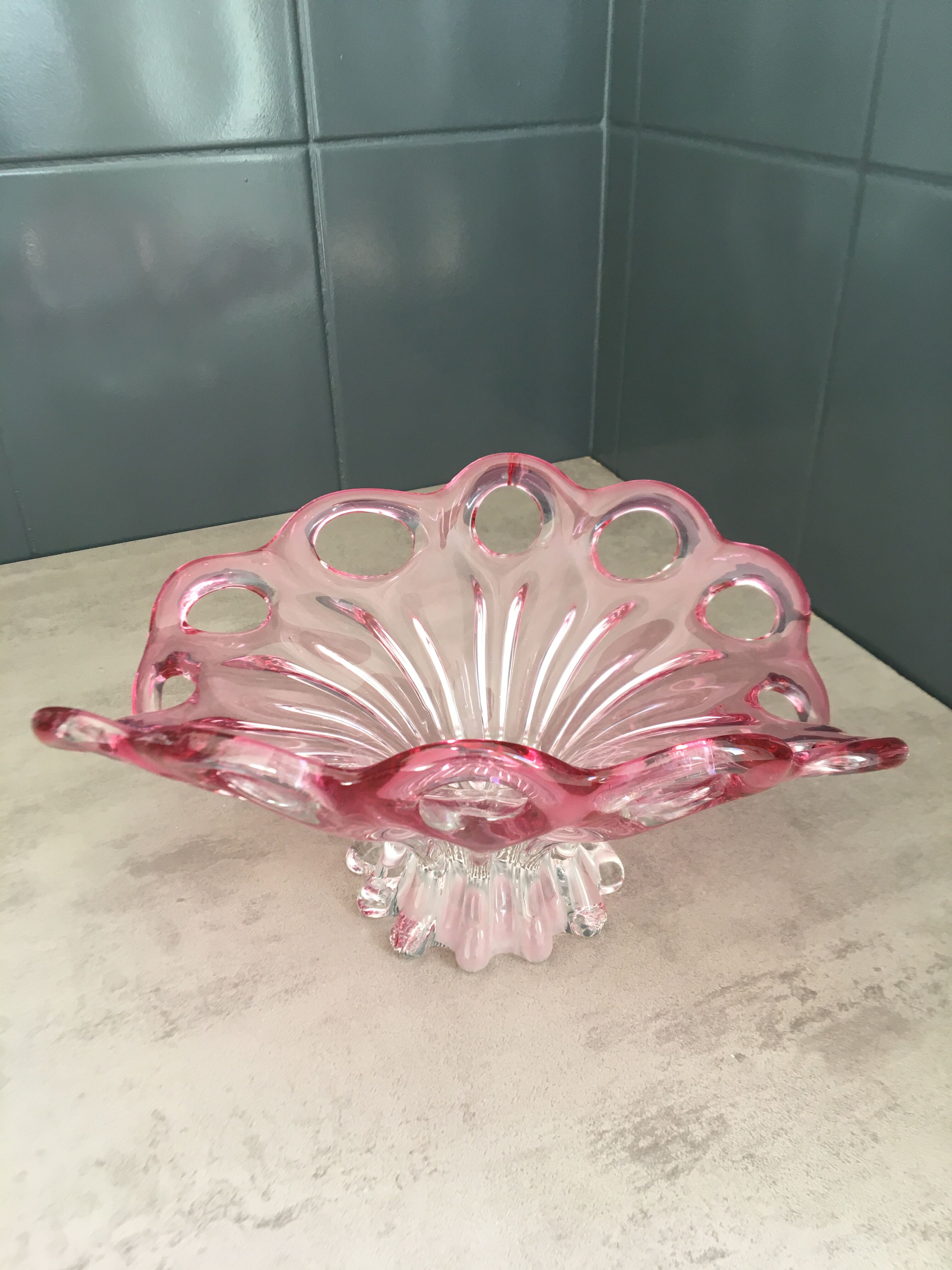 Pink blown glass fruit cup