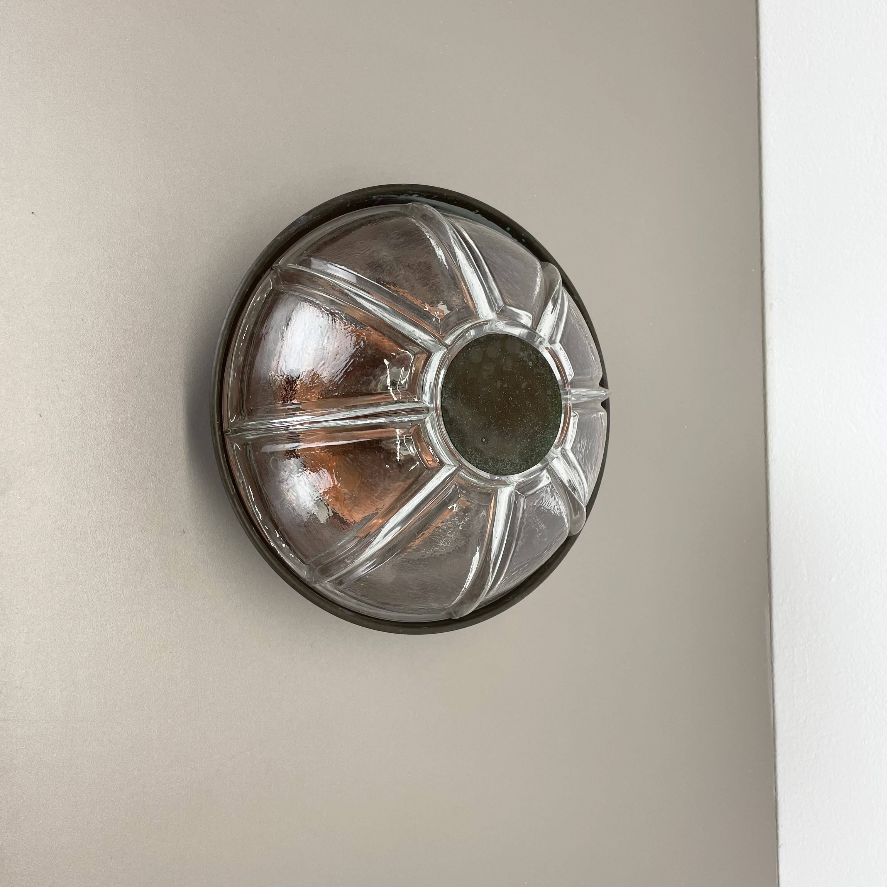 Unique brutalist boom copper and glass wall light by bega lights, germany, 1980s