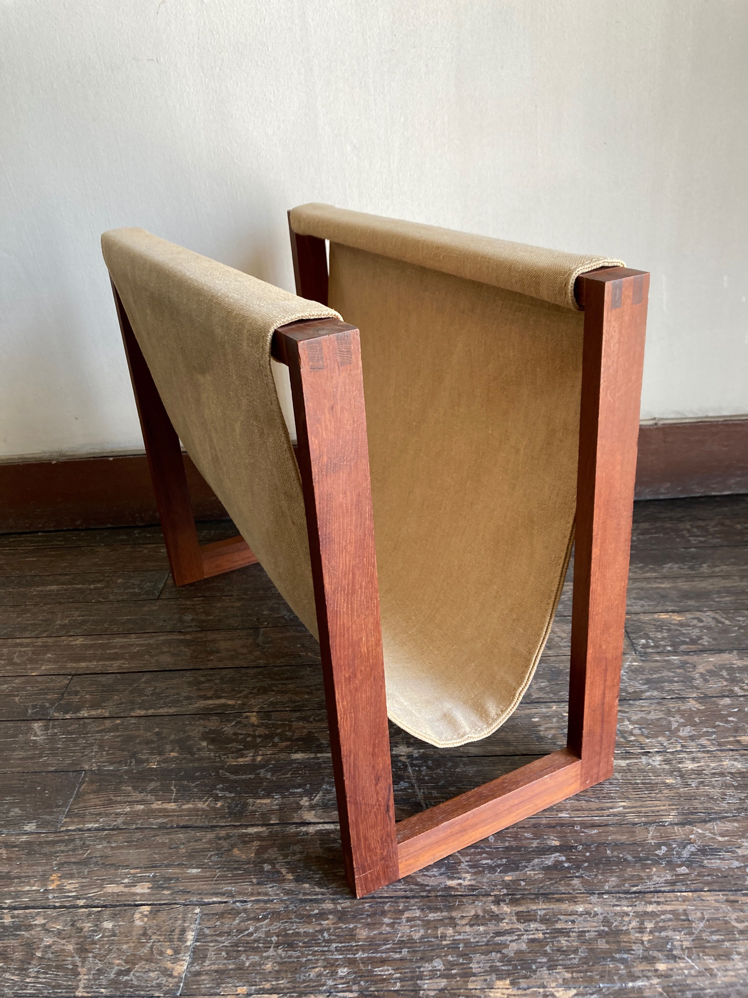 Scandinavian magazine door 1970 in teak and linen canvas