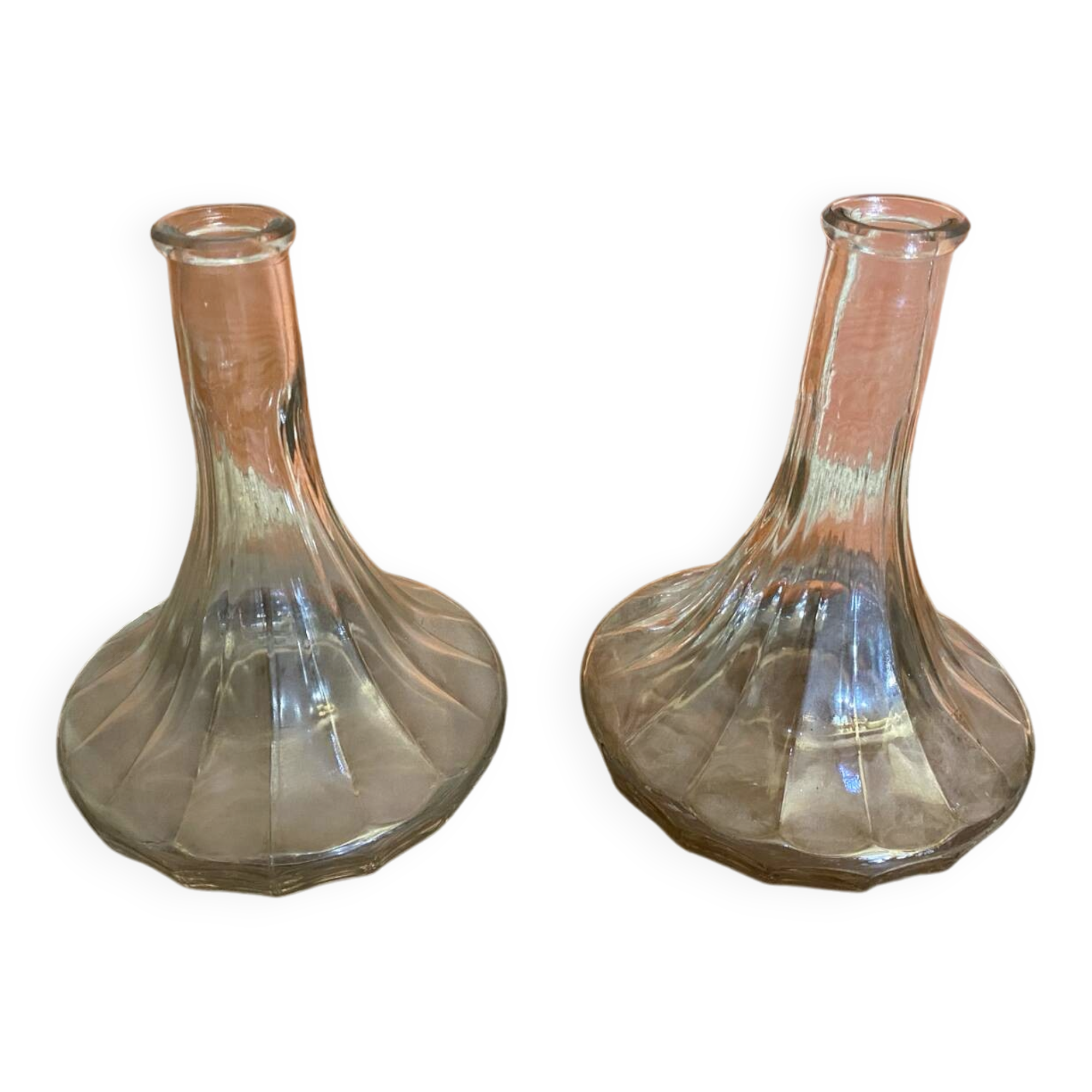 Pair of Vintage Moulded Glass Wine Decanters