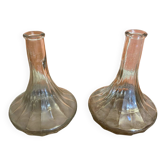 Paire Ancienne Carafe à Décanter Vin en Verre Moulé Vintage