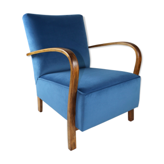 Fauteuil en velours bleu Art Déco, années 1960