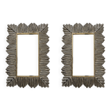 Pair of Mid Century Modern Italian Brass and Leaf Murano Glass Wall Mirrors