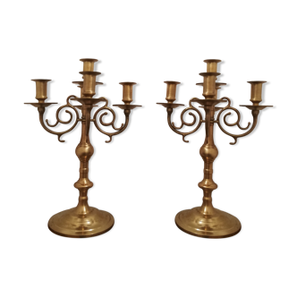 Paire de candélabres cinq branches en bronze doré