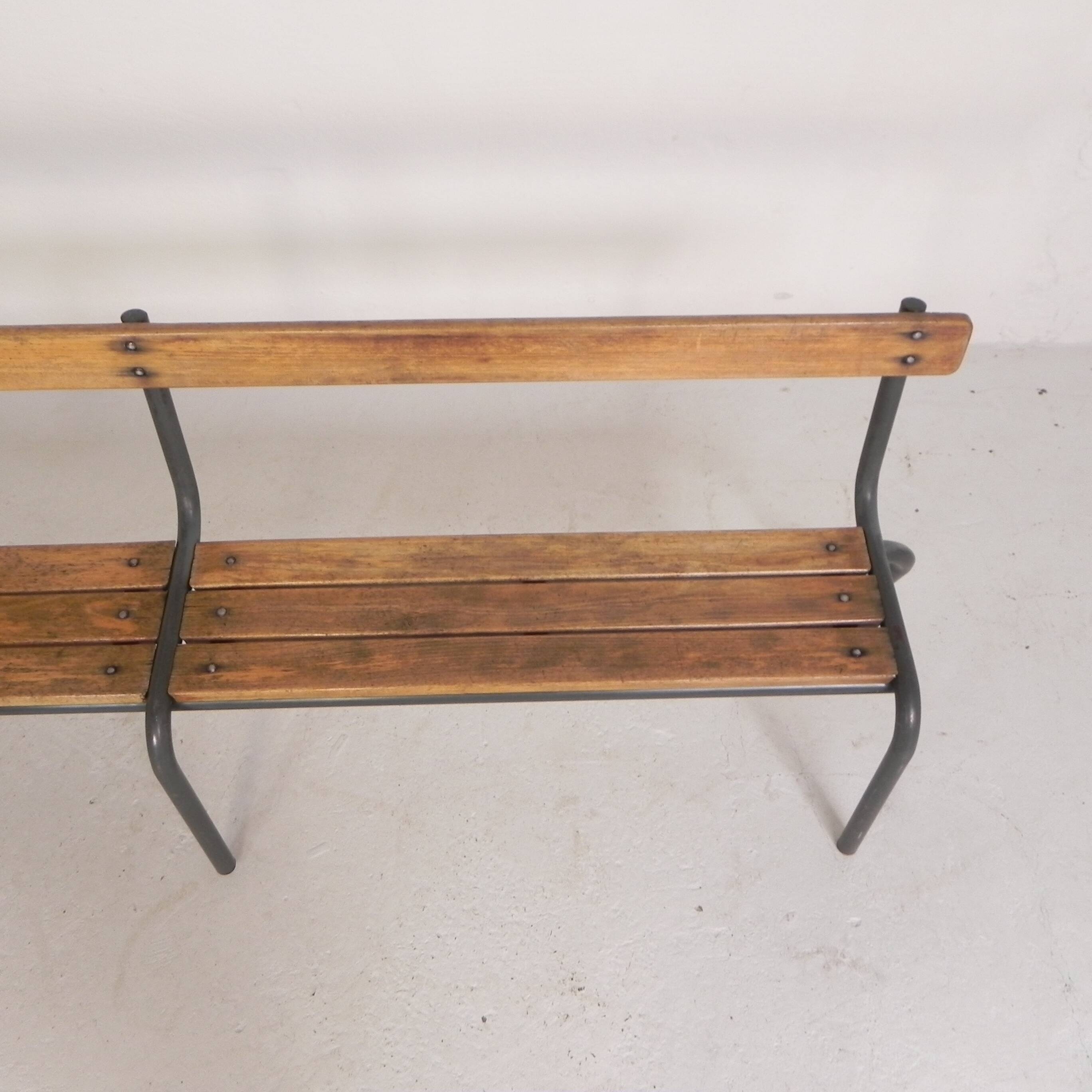 Industrial slatted bench from a French school, 1960s.