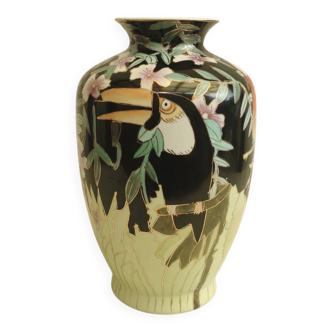 Large Toucan vase "Jungle" in glazed porcelain