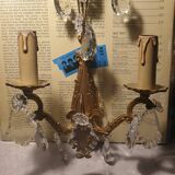 1 crystal prism wall light with 2 lights. Brass frame