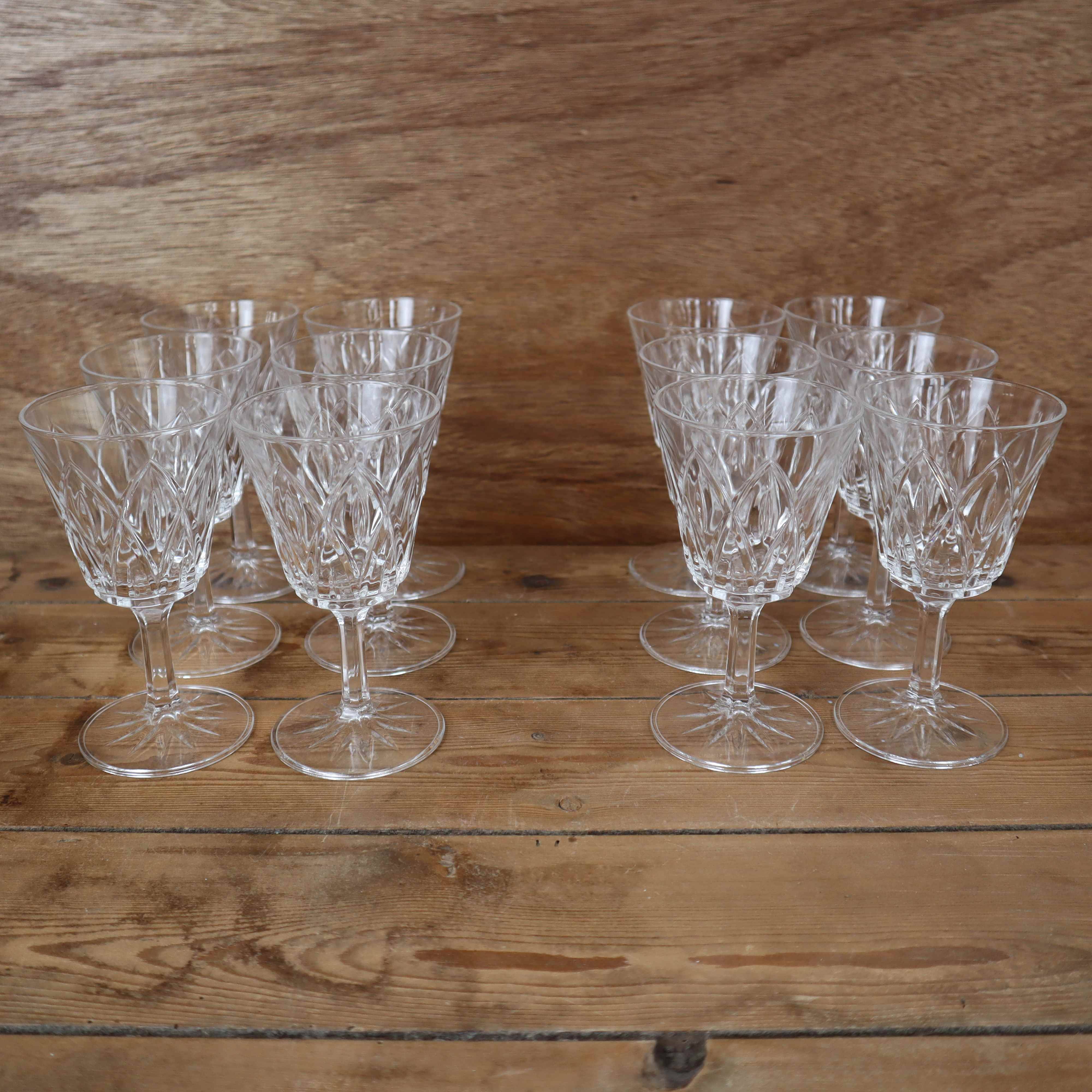 Set of 6 Arlequin red wine glasses in Reims crystal glass 1950