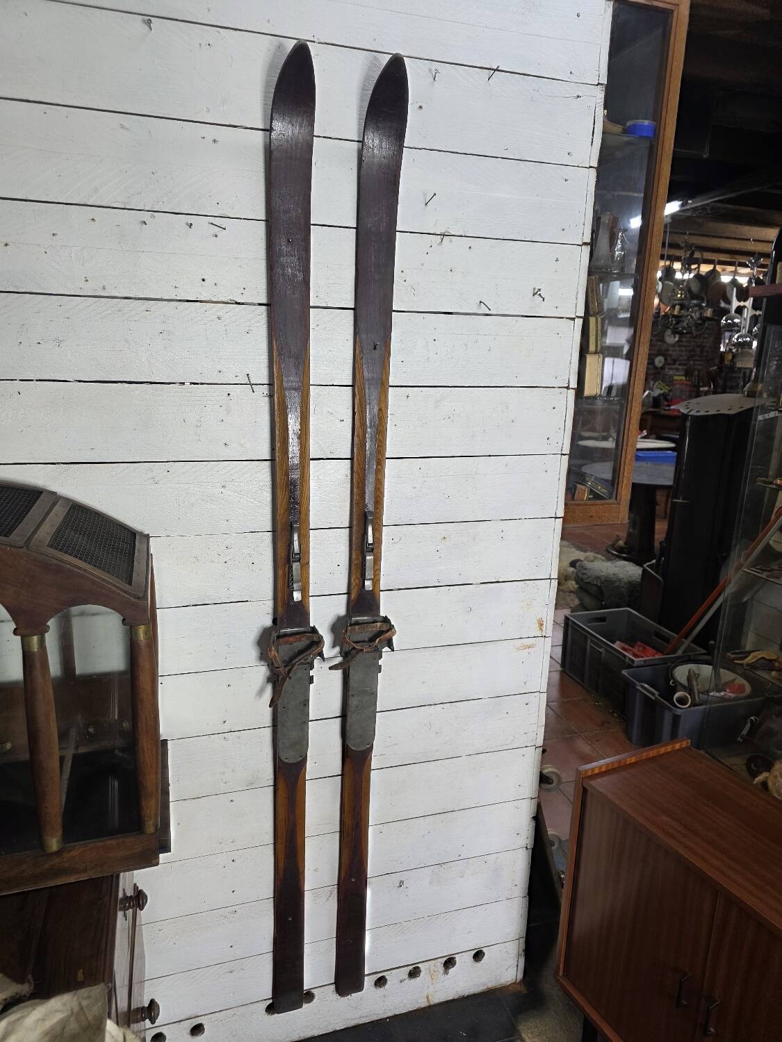 Pair of wooden skis from the 1940s