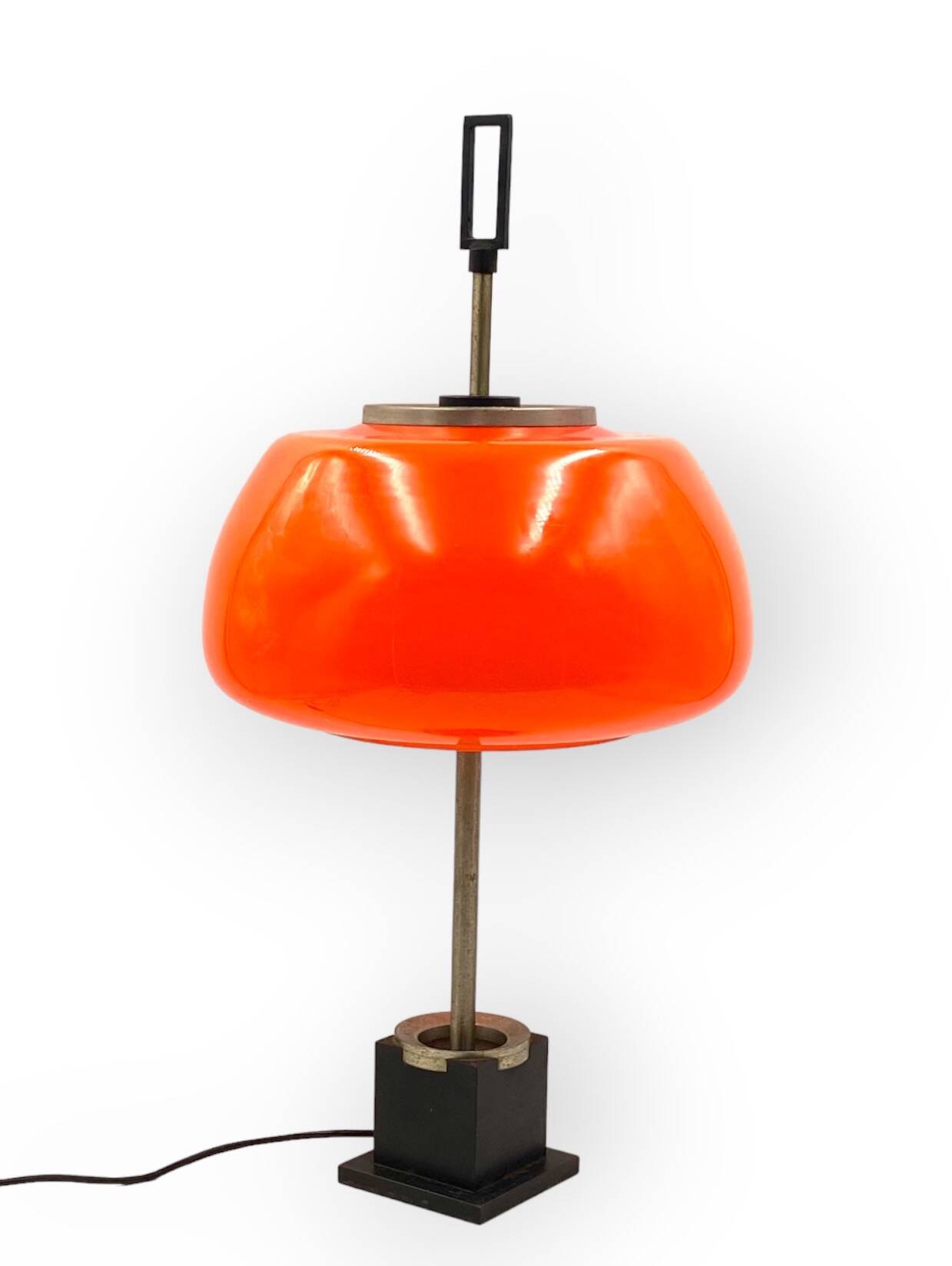 Oscar Torlasco, orange glass table / desk lamp, Prod. Lumi, 1960 ca.
