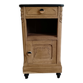 Bedside table in solid black oak and natural Art Deco wood