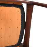 Danish Cow Horn Chair in Teak and Leather by H.P. Hansen
