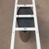 Oval designer dining table in frosted glass and brushed stainless steel