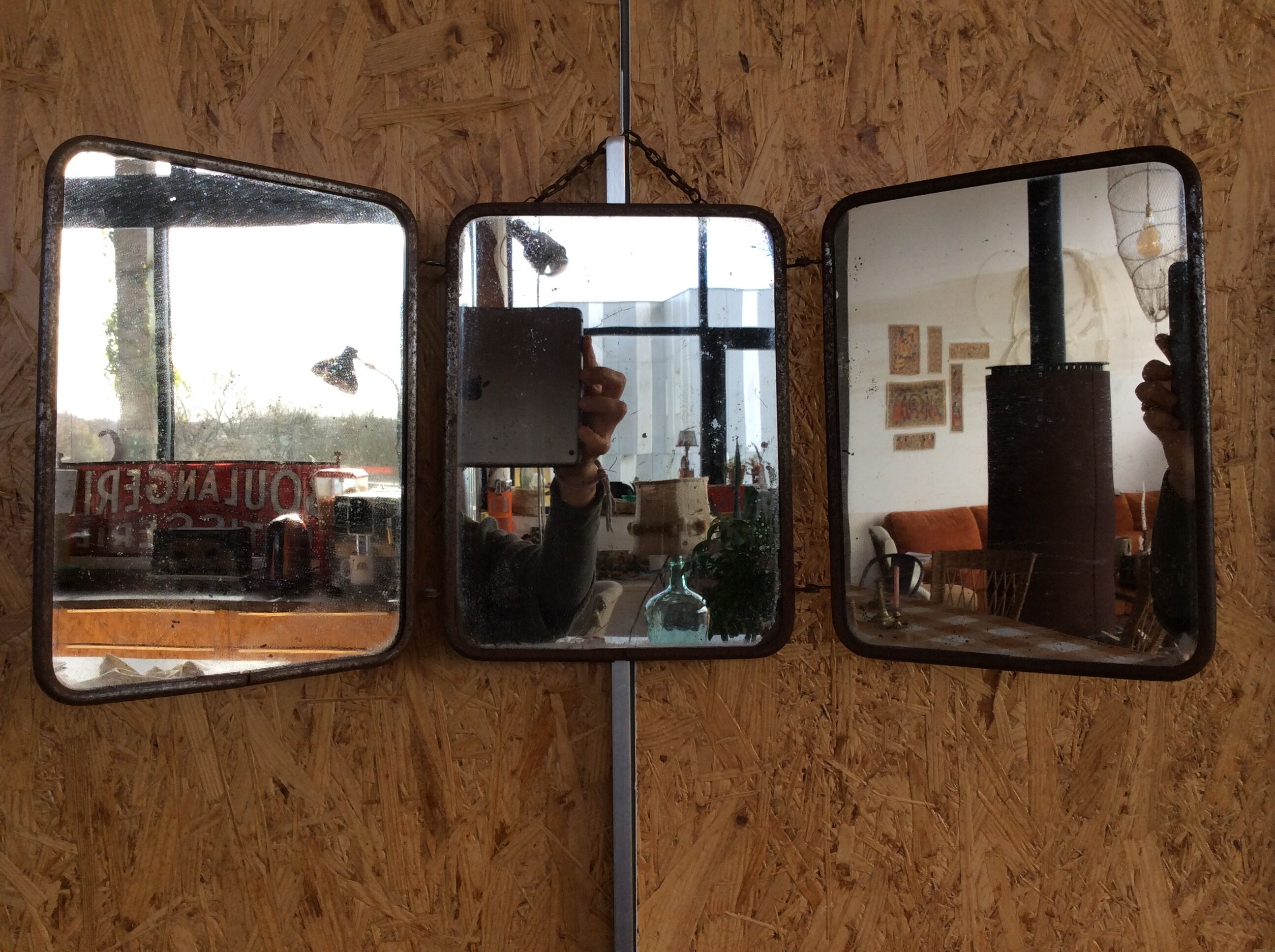 Triptych barber mirror - 57x24cm