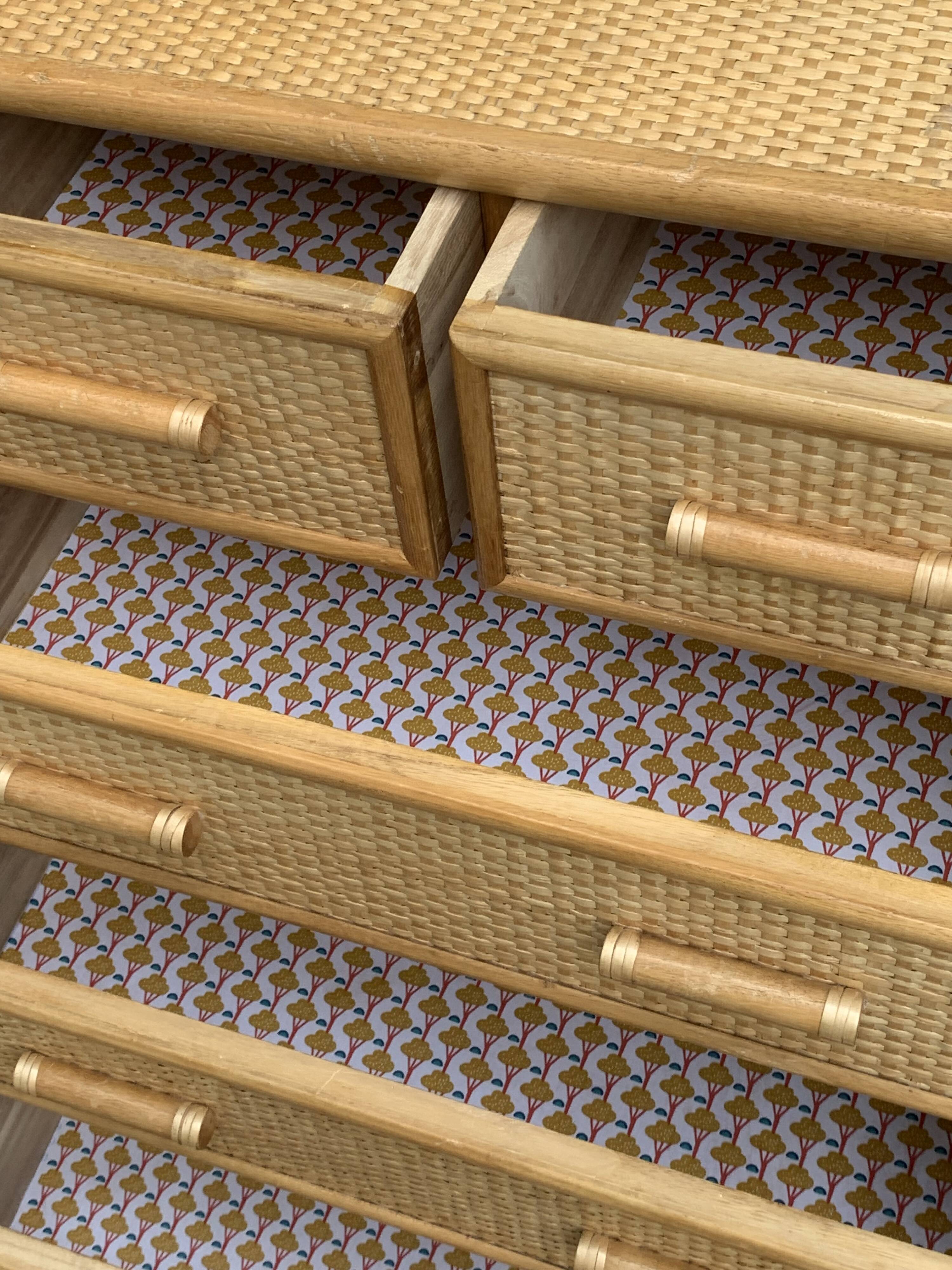 Vintage rattan and woven wicker chest of drawers 1970