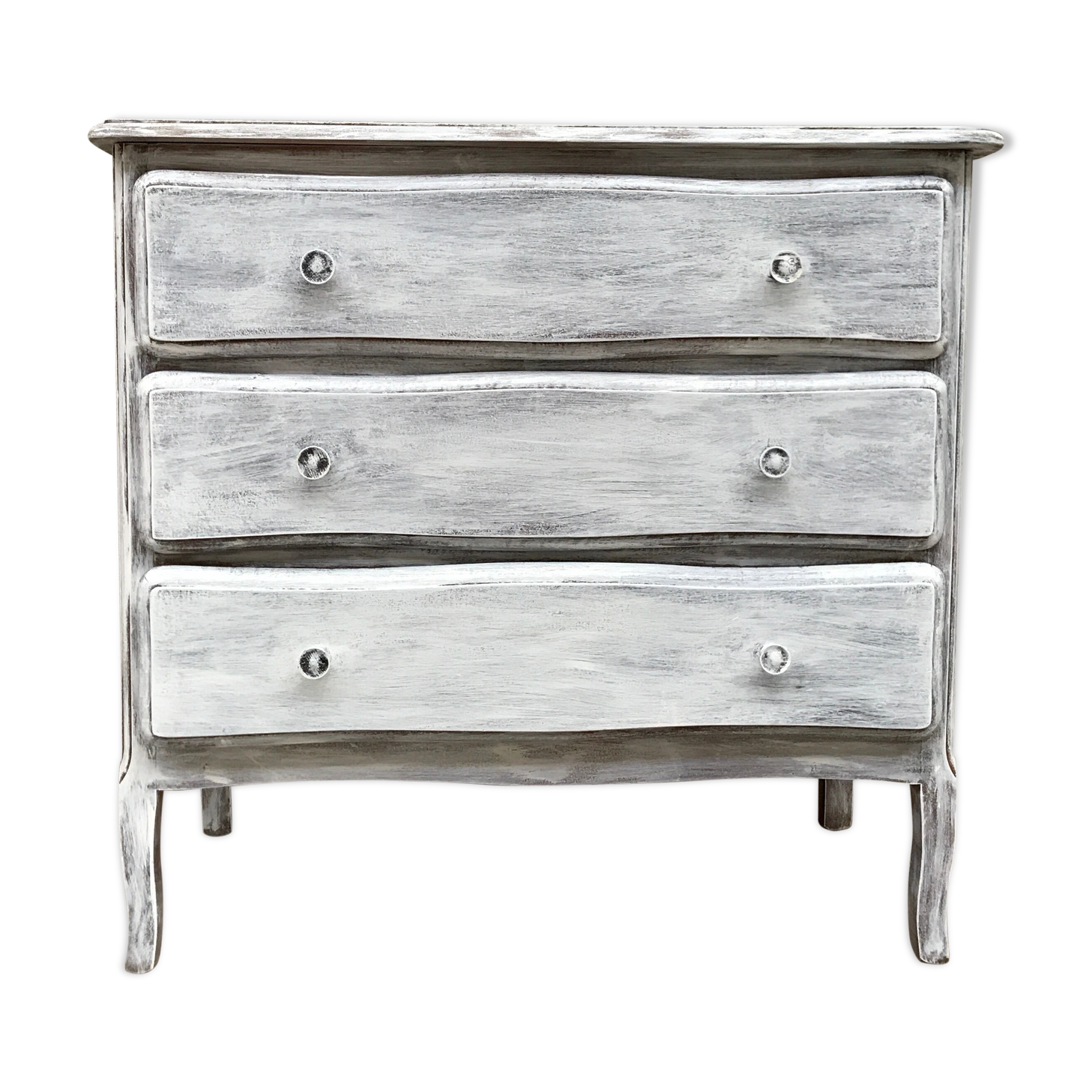 Commode en bois blanche et grise patinée vintage années 70