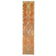 Tapis couloir vintage en laine et coton turc noué à la main orange 83x388