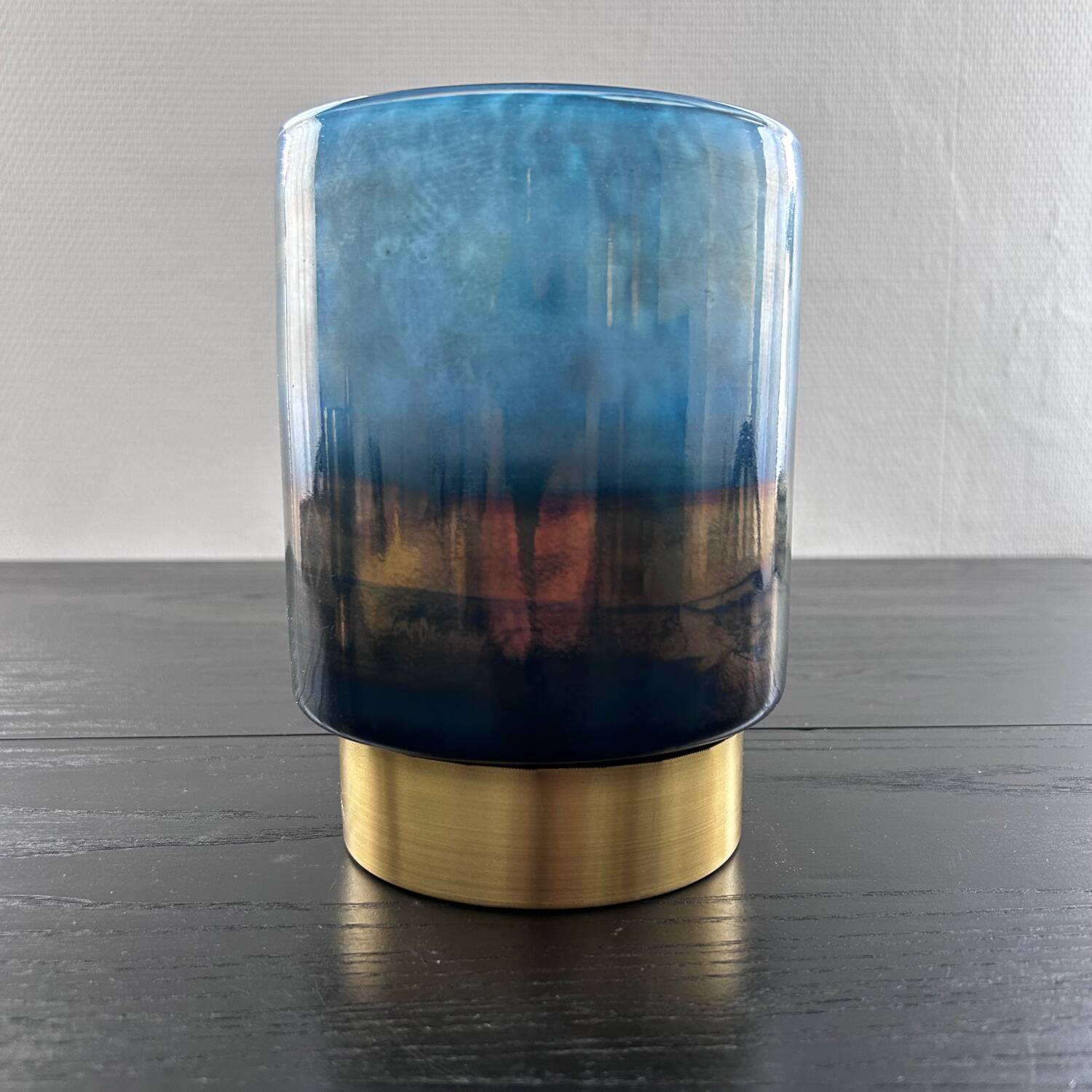 Blue glass and brass tealight holder