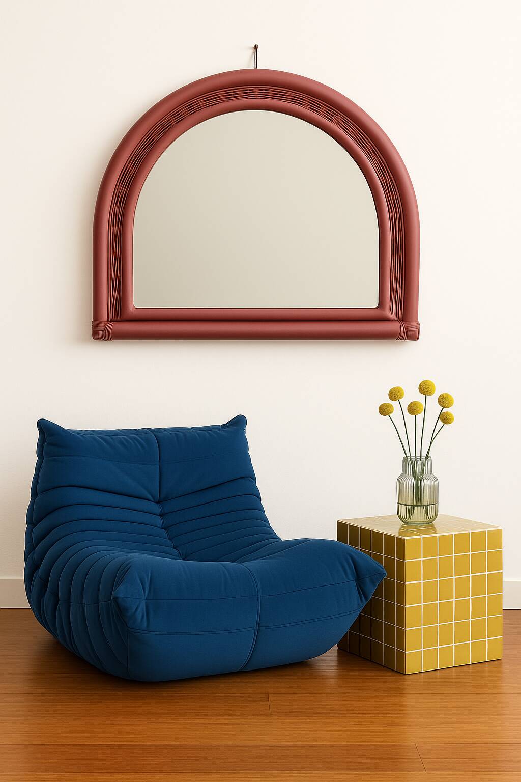Miroir en bambou terracotta