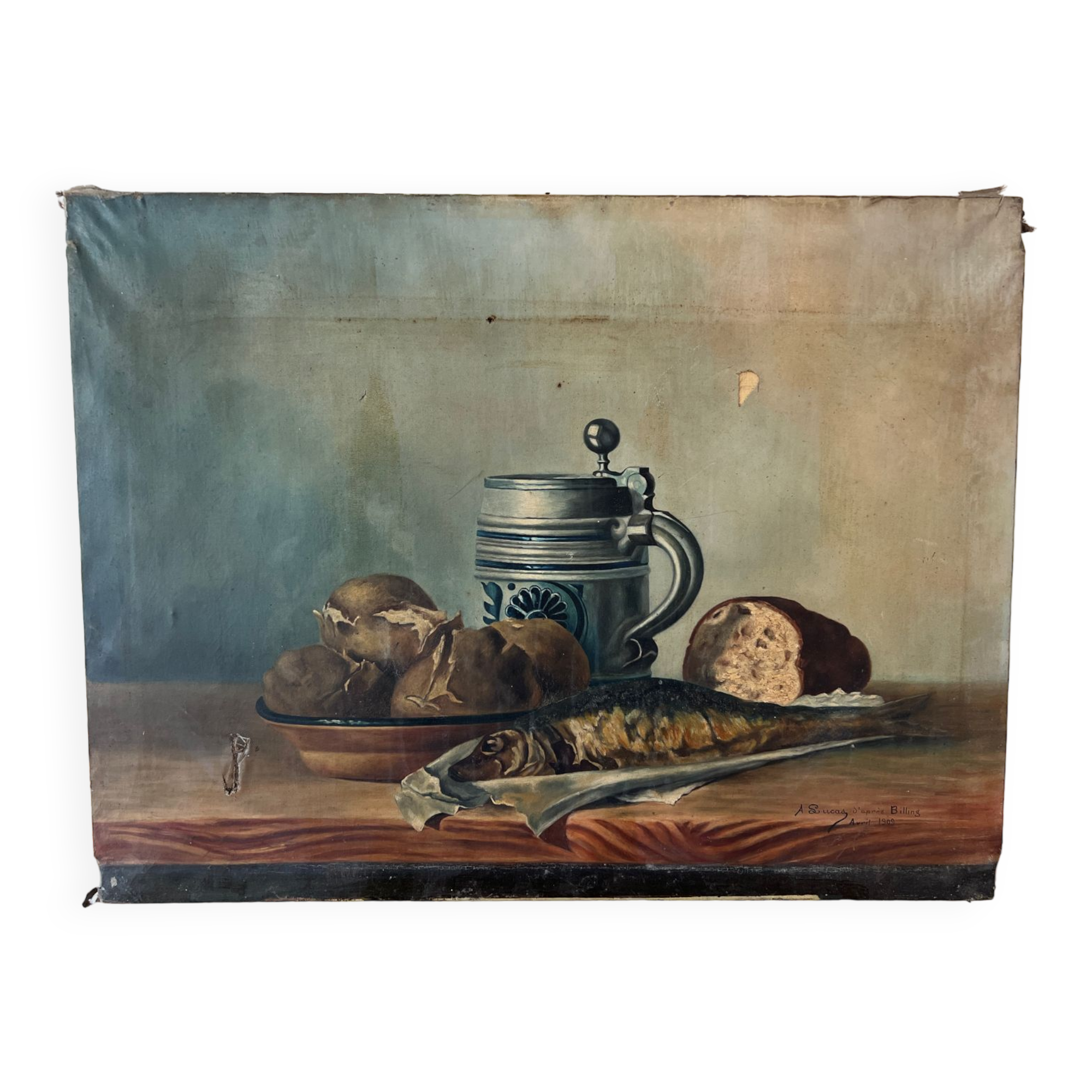 Still life fish potato bread