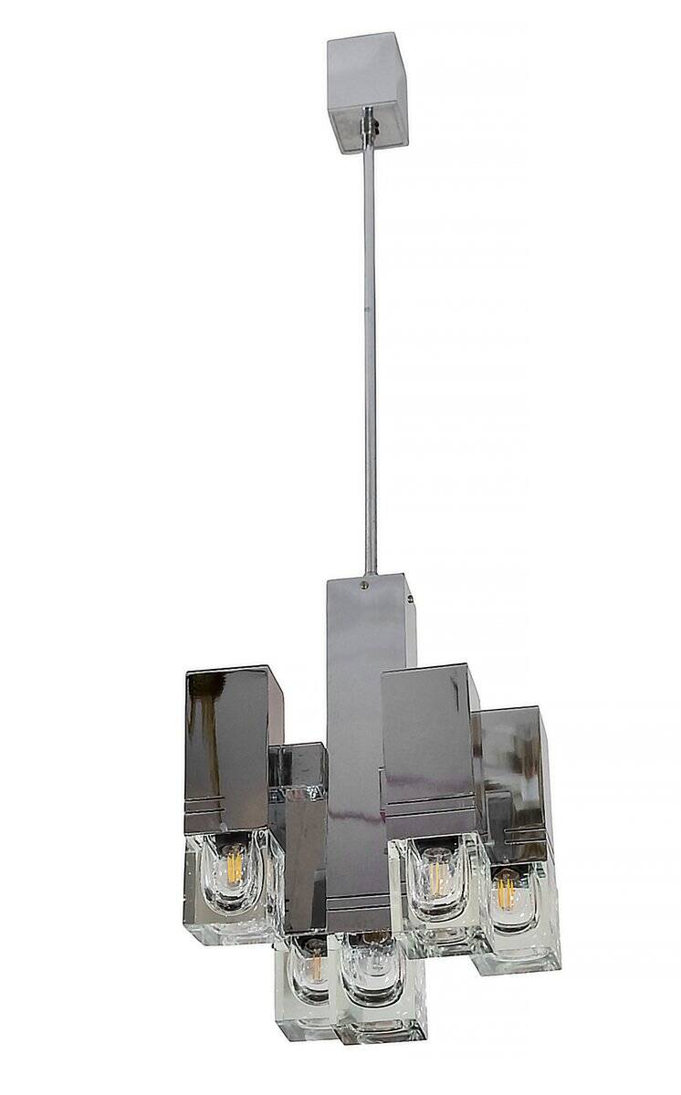 Mid-century modern Italian chrome and glass pendant light by Gaetano Sciolari, 1970