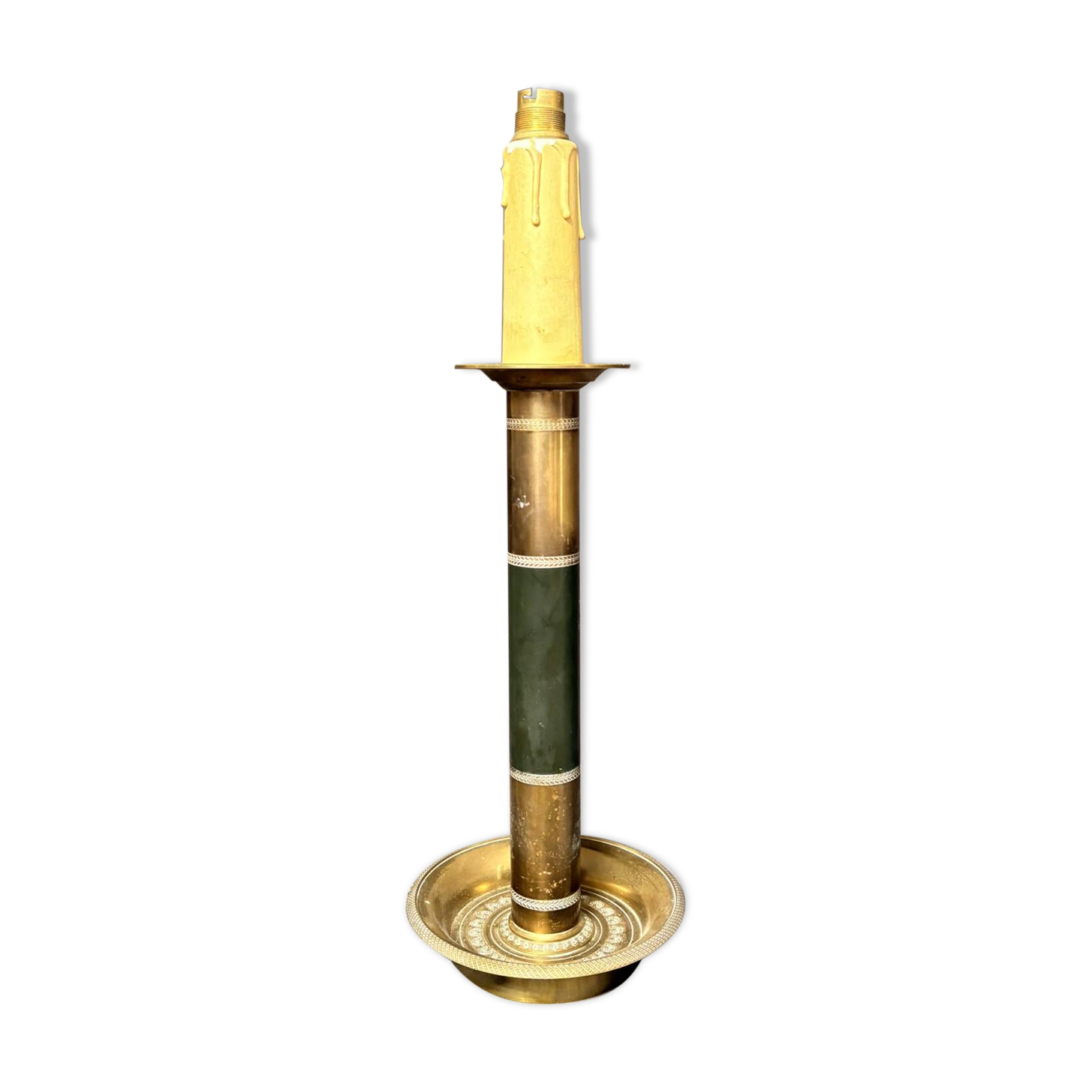 Antique Empire Column Lamp Base Brass Gilded Green Candle Holder Chandelier 4