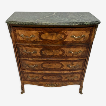 Chest of drawers 4 drawers marquetry top green marble