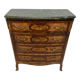 Commode 4 tiroirs marqueterie plateau marbre vert