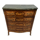 Commode 4 tiroirs marqueterie plateau marbre vert
