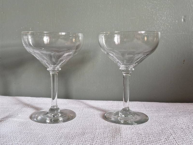2 large antique champagne coupes, flat rim size - 13.5 cm