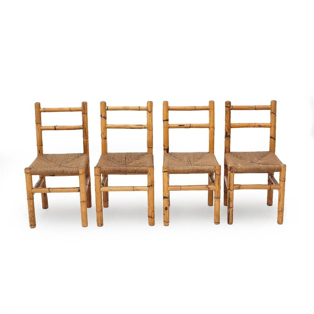 Vintage rattan and woven straw chairs, 1960s, set of 4