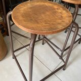 Series of 5 metal and wood workshop stools