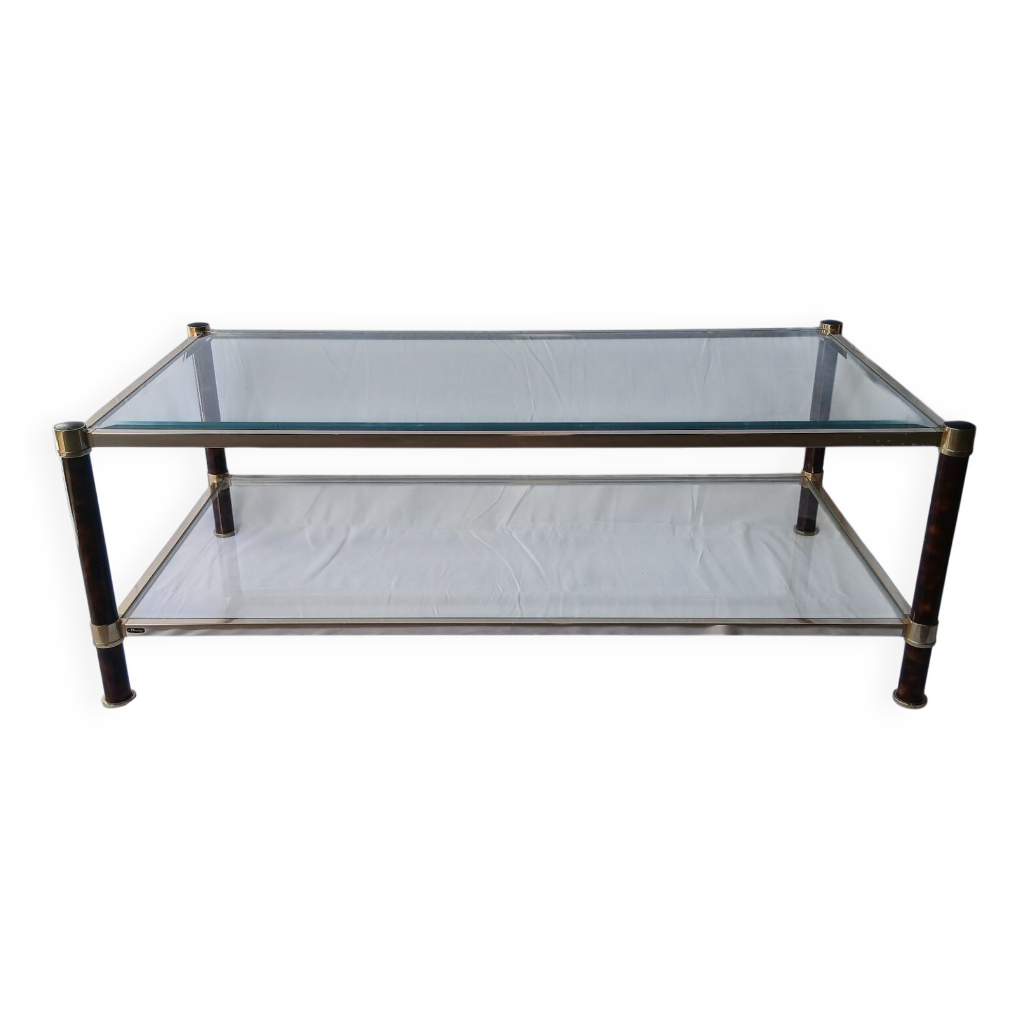70s glass and brass coffee table