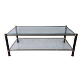 70s glass and brass coffee table