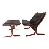 Fauteuil Ingmar Relling chauffeuses et Ottoman bois vintage scandinave