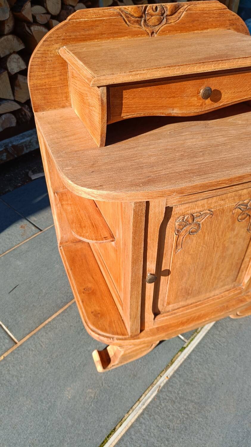 Art Deco bedside table in raw wood