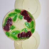 3 old plates in slip decoration strawberries and grapes