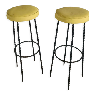 Pair of old metal and sky bar stools yellow, 60s