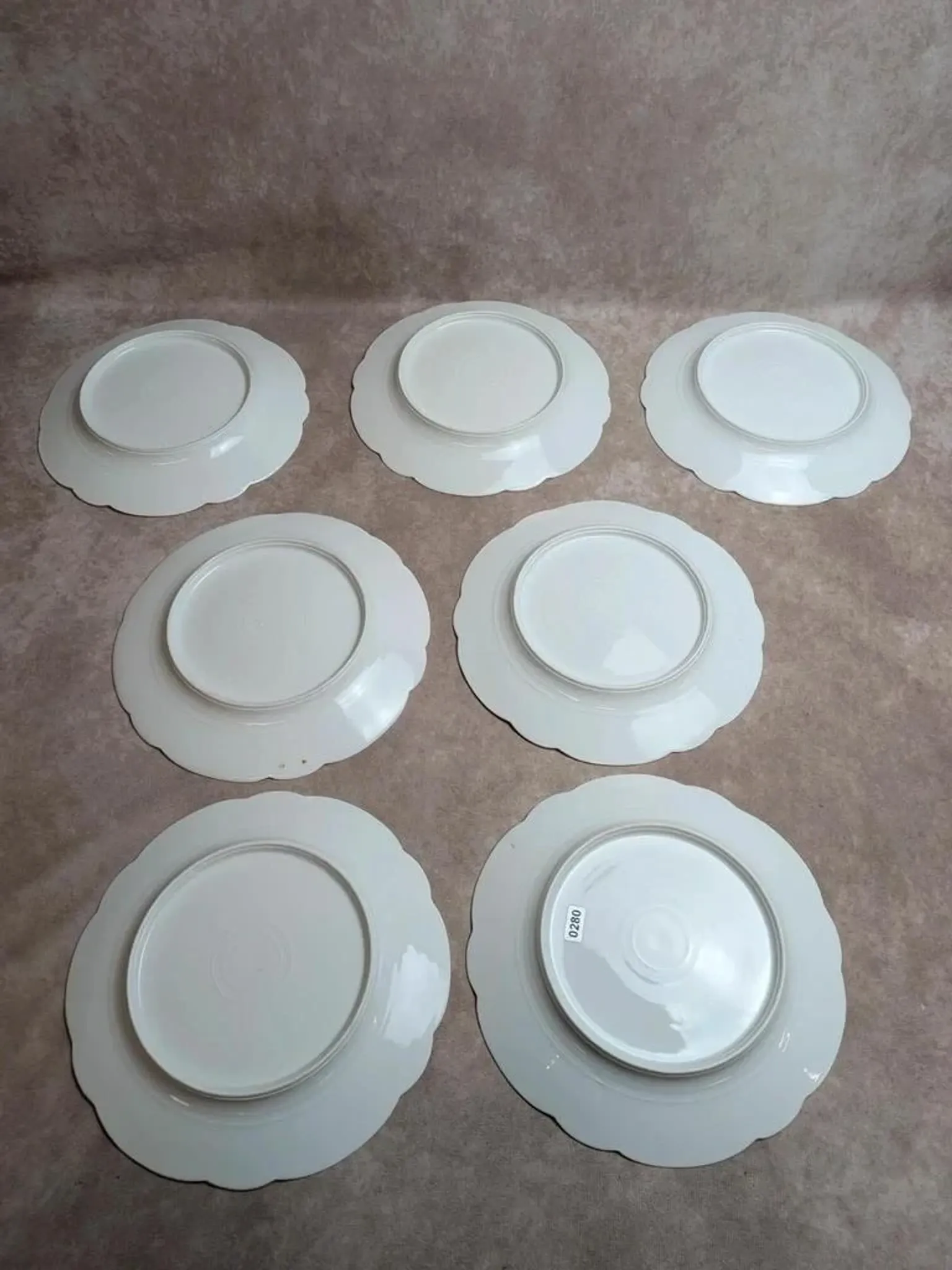 Set of 7 vintage flat plates in porcelain – Polychrome floral decoration