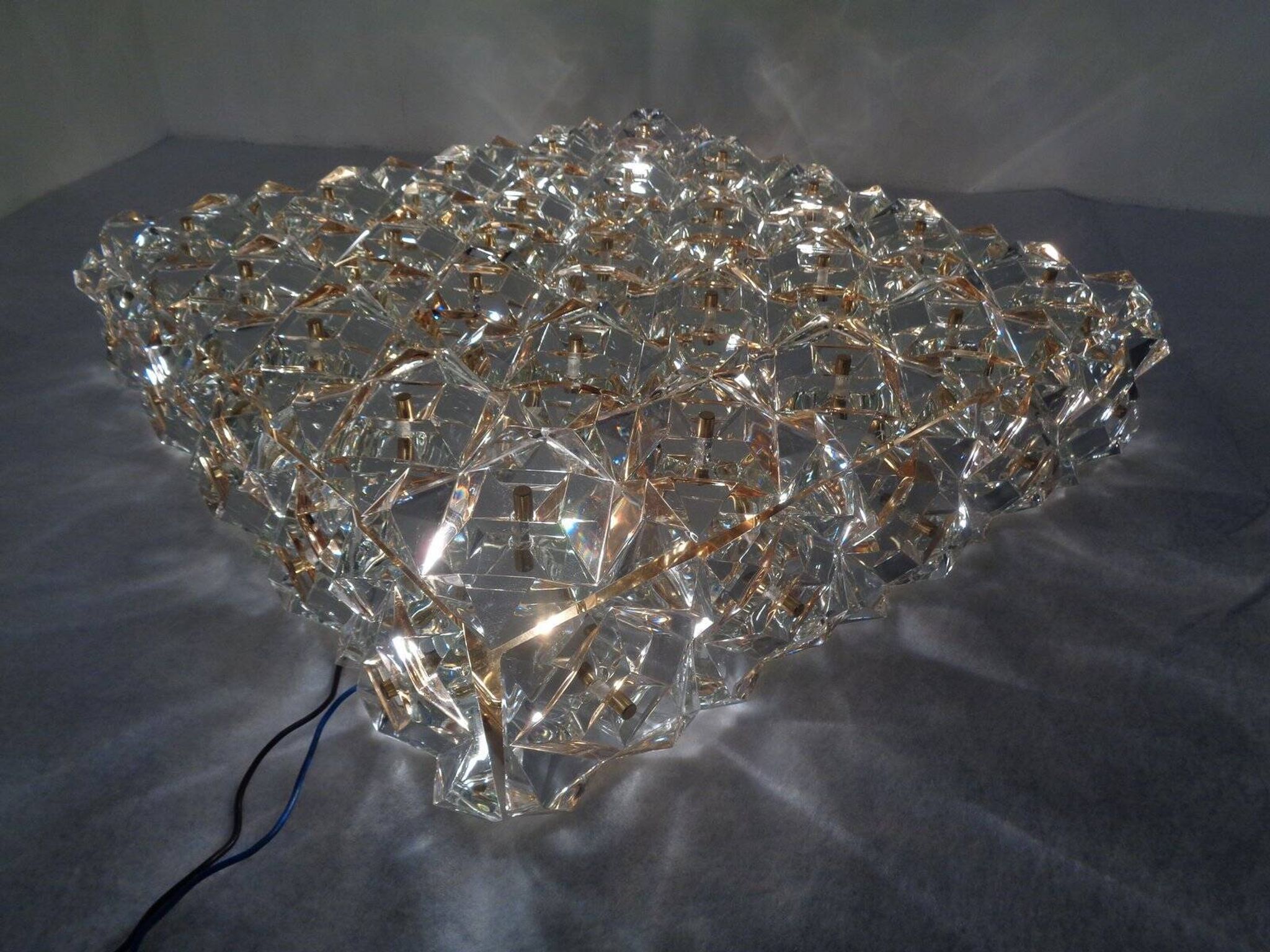 Large Gold-Plated & Crystal Glass Flush Mount from Kinkeldey, Germany, 1970s