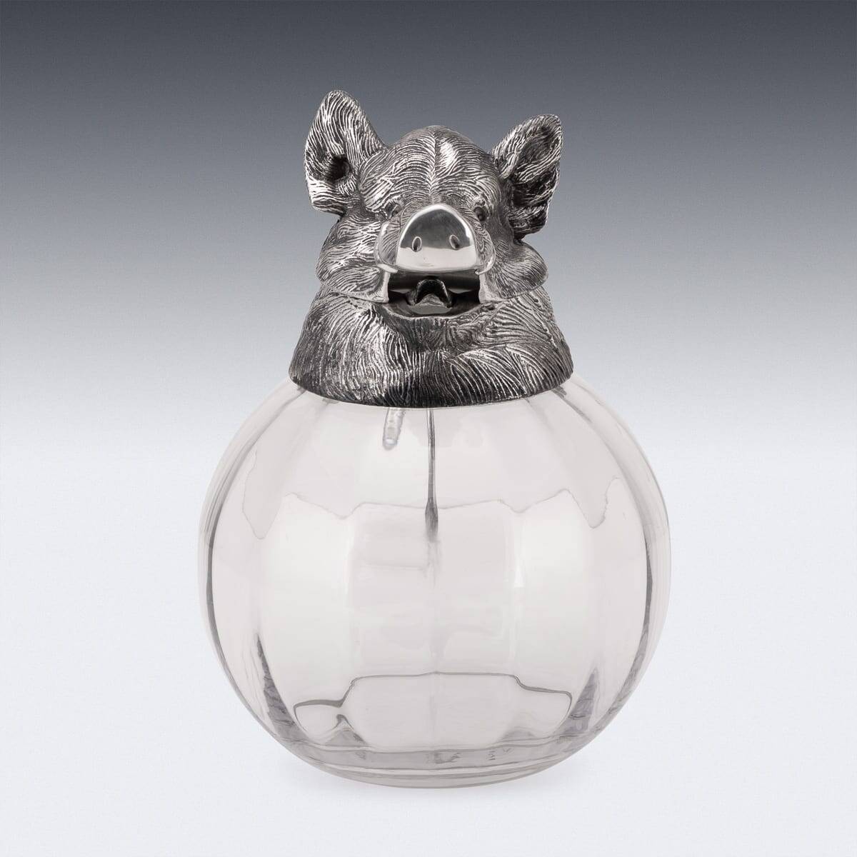 Vintage 20thC Silver Plate Boar Head & Glass Jug By Valenti c.1970