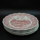 5 red English Landscape pattern dinner plates