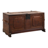 Flemish Oak Blanket Chest with panelled front and iron lock, dated 1825