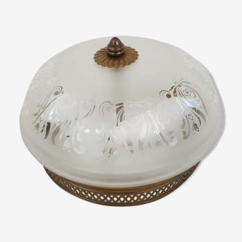 Glass globe ceiling lamp frosted pattern and brass opened frame